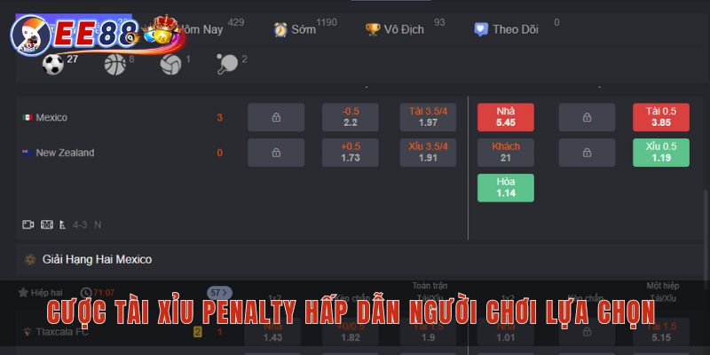 Cược tài xỉu penalty hấp dẫn người chơi lựa chọn
